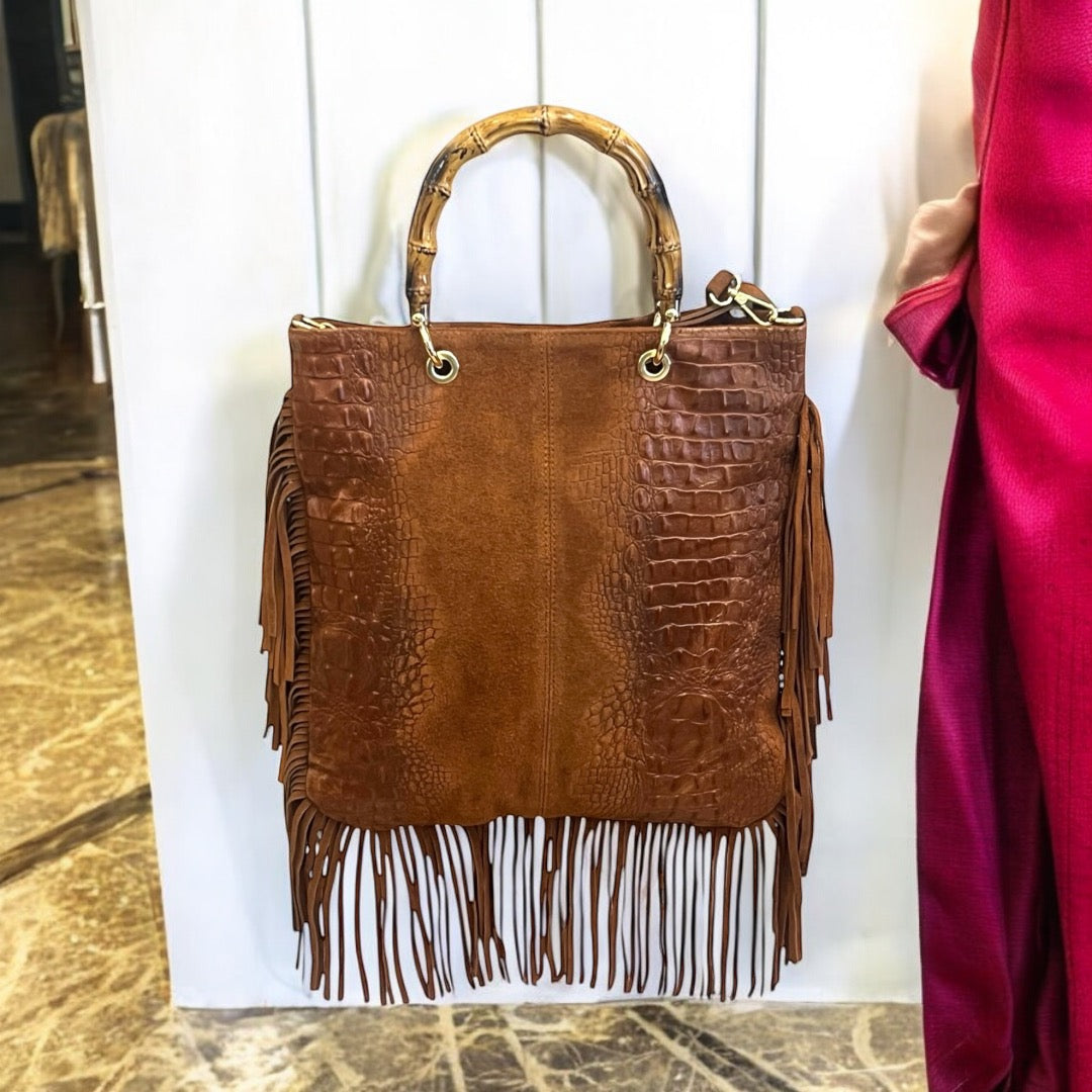 Croco fringe handbag (camel)