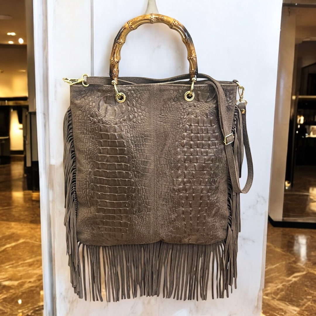 Croco fringe handbag (taupe)